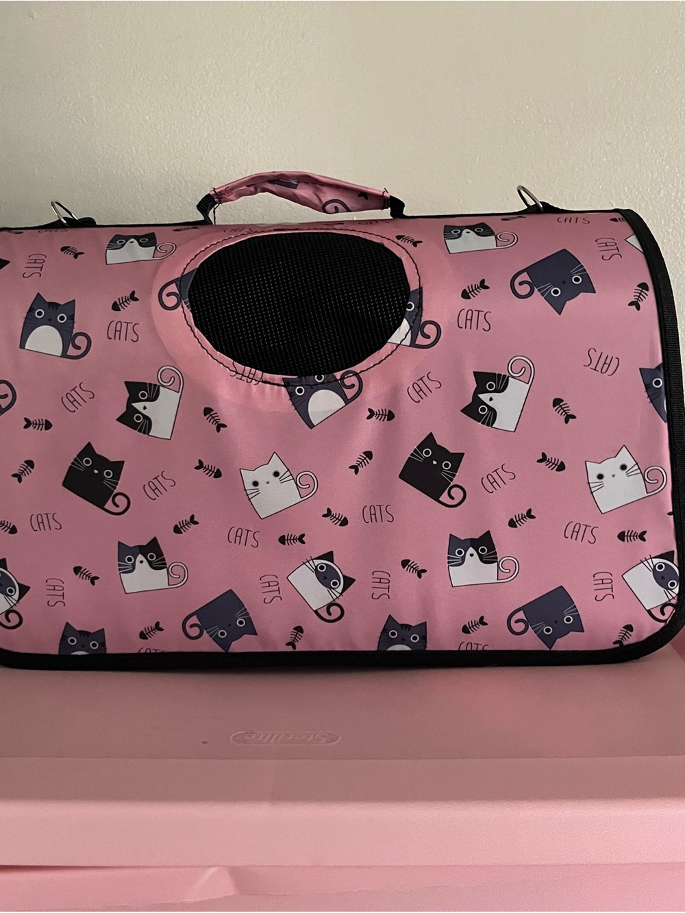 Portable Pink Cat-Print Pet Carrier Tote - Soft-Sided Travel Carrier